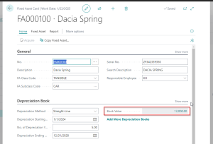 Dynamics Business Central - Fixed asset card - Book Value