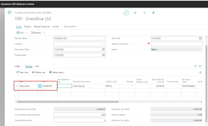 Dynamics Business Central - Purchase Invoice for Fixed Asset