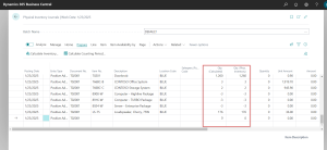 Dynamics 365 Business Central -Physical Inventory Journal