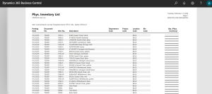 Dynamics 365 Business Central - Physical inventory list