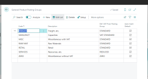 Dynamics Business Central - General Product Posting Group