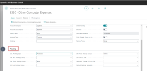 Dynamics Business Central - GL Account Card - Posting Section