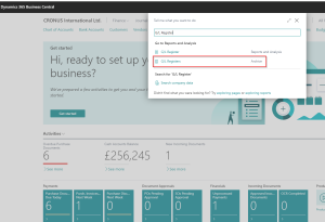 Dynamics Business Central - GL Register Page Search