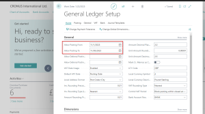 Dynamics Business Central - General Ledger Setup - Posting Period