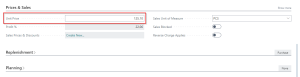 Dynamics Business Central - Item Card - Prices & Sales Section