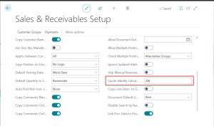 Dynamics Business Central - Sales Receivables Setup - Quote Validity Calculation