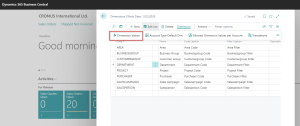 Dynamics Business Central - Dimension Values option