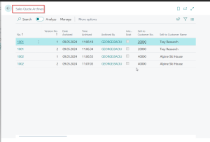 Dynamics Business Central - Sales Quote - Archive List