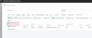 Dynamics Business Central - Payment Journals - Preview Posting Option