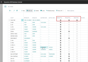 Dynamics 365 Business Central - Number Series Options