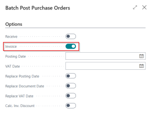 Dynamics Business Central - Post Batch Invoice Option - Purchase Orders