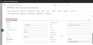 Dynamics Business Central -Customer Card - Address & Contact Tab