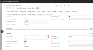 Dynamics Business Central - Customer Card - Shipping Tab