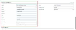 Dynamics Business Central - Sales Order - Alternate shipping address