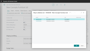 Dynamics Business Central - Sales Order - Select alternate shipping address