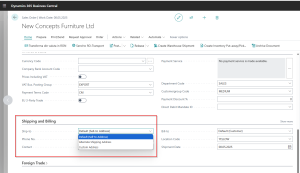 Dynamics Business Central - Sales Order - Shipping Tab