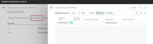 Dynamics Business Central - Assign Dimension on Statistical Account Card - Employee