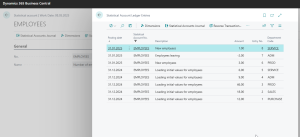 Dynamics Business Central - Statistical Account Card - Ledger Entries