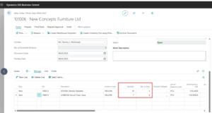 Dynamics Business Central - Sales Order - Partial shipments