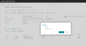 Dynamics Business Central - Sales Order - Posting shipment