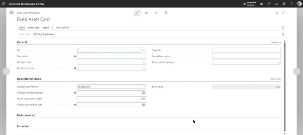 Dynamics Business Central - Fixed Asset Card - Empty Number Field