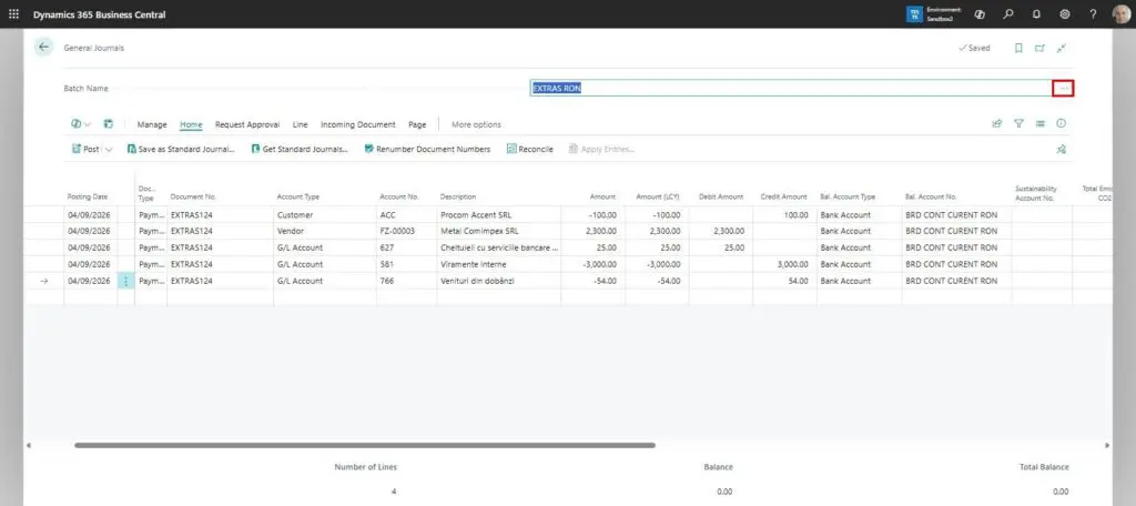 Dynamics Business Central - General Journal - Batch Name Selection