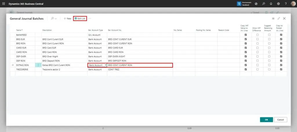 Dynamics Business Central - General Journal Batches - Balancing Account