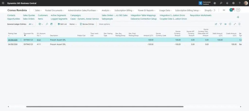 Dynamics Business Central - General Ledger Entries - Balancing Account Posting