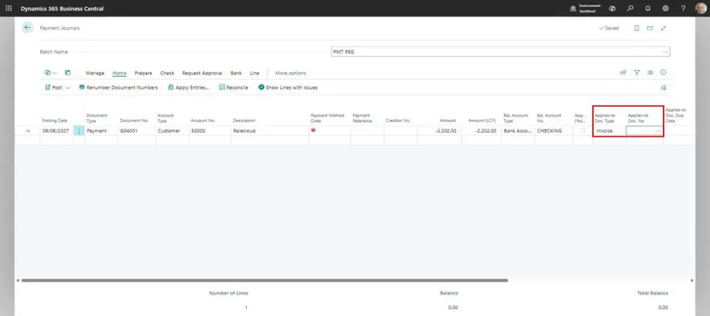 Dynamics Business Central - Payment Journal - Applies-to Fields