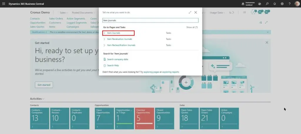 Dynamics Business Central - Search - Item Journals