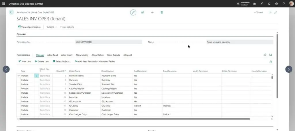 Dynamics Business Central - Permission Set - Recorded permissions
