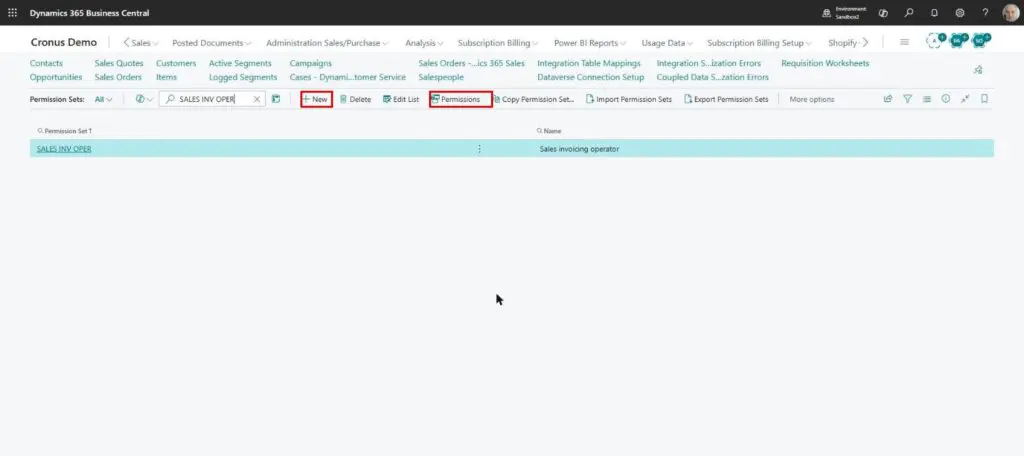 Dynamics Business Central - Permission Sets - New set