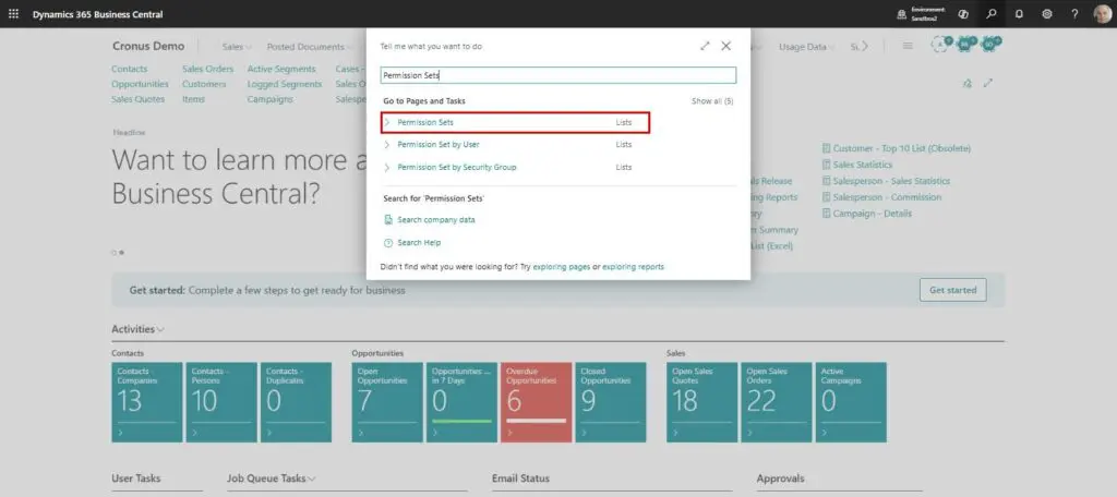 Dynamics Business Central - Search - Permission Sets