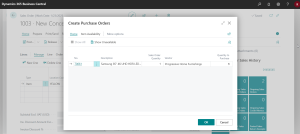 Dynamics Business Central - Sales Order - Create Purchase Order Page
