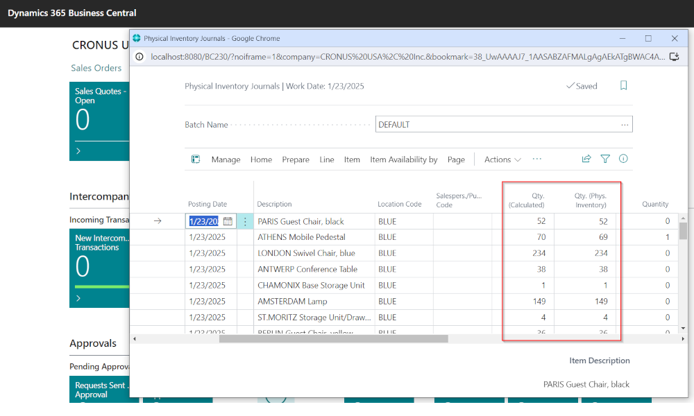 Dynamics 365 Business Central -Physical Inventory Journal - Elian Solutions