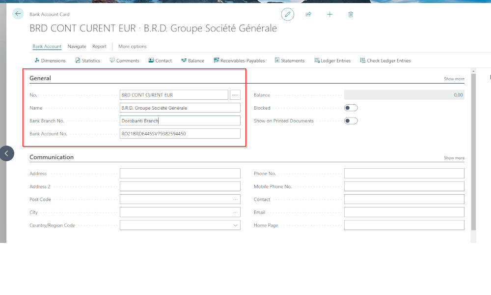 Dynamics-Business-Central-Bank-account-card-General-tab-Elian Solutions