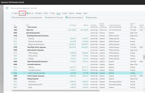 Dynamics Business Central - Chart of Accounts Page - New button