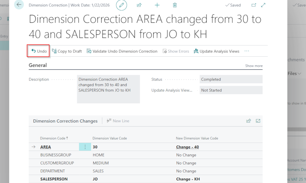 Dynamics Business Central - Dimension Correction - Elian Solutions