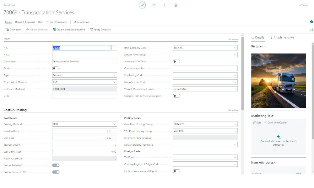 Dynamics Business Central - Item as a Service Card - Elian Solutions