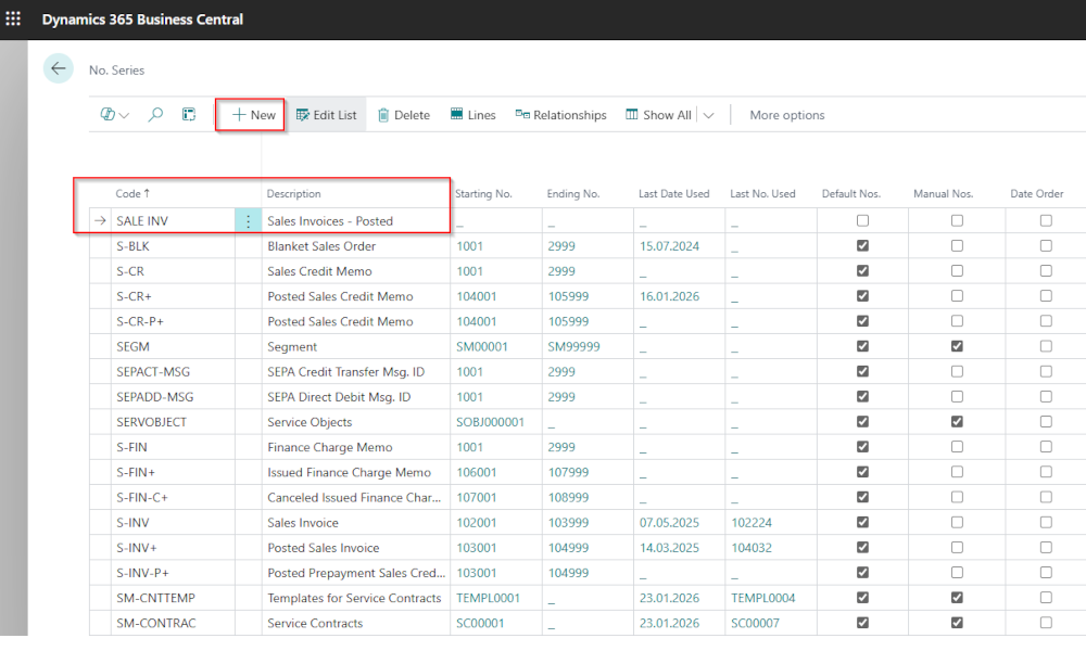 Dynamics 365 Business Central - Number Series Setup - Elian Solutions