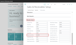 Dynamics 365 Business Central - Sales Receivable Setup - Number Series