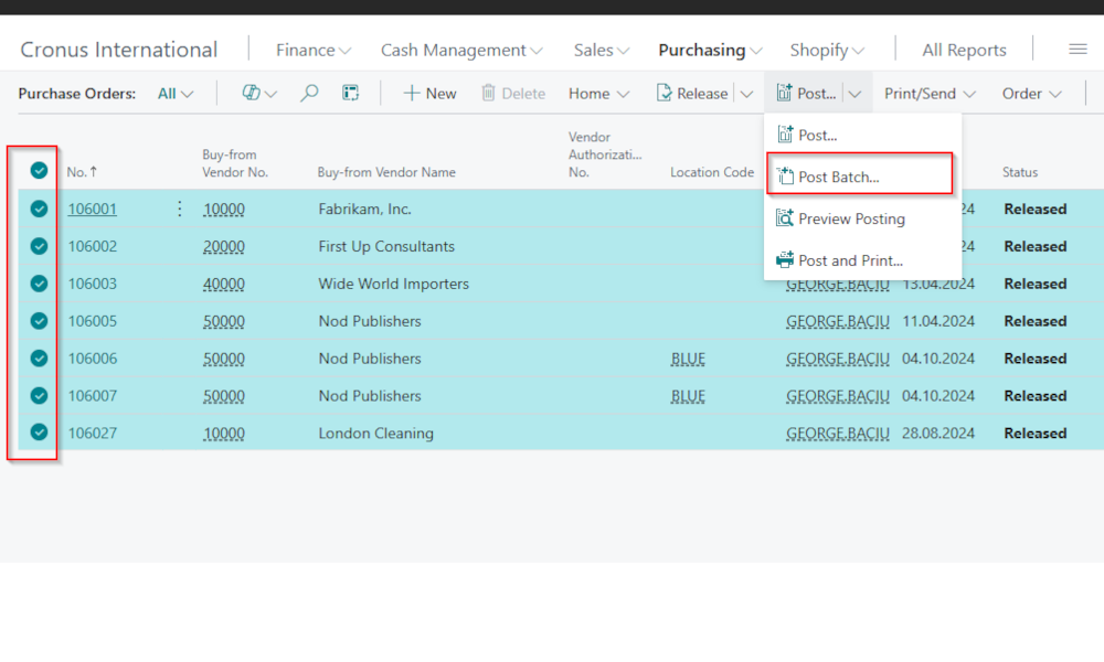 Dynamics Business Central - How to post multiple documents - Elian Solutions