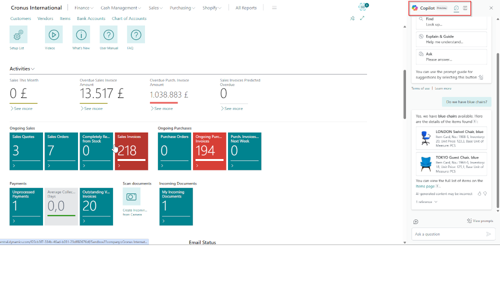 Dynamics Business Central - Microsoft Chat with Copilot - Elian Solutions