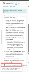 Dynamics Business Central - Microsoft Copilot Chat - How to cancel purchased posted invoice