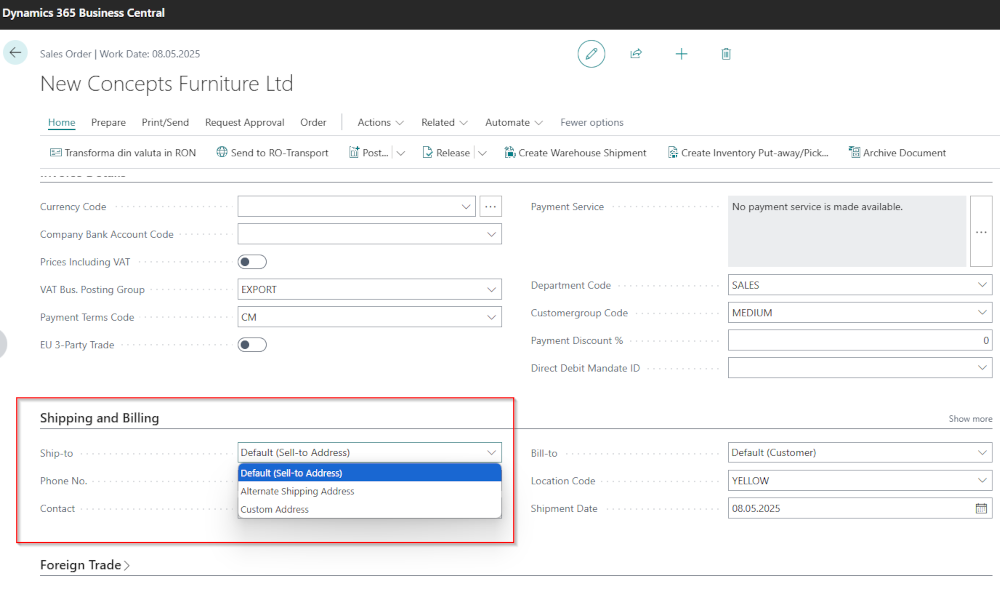 Dynamics Business Central - Multiple delivery addresses - Elian Solutions