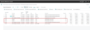 Dynamics Business Central - Project Planning Lines