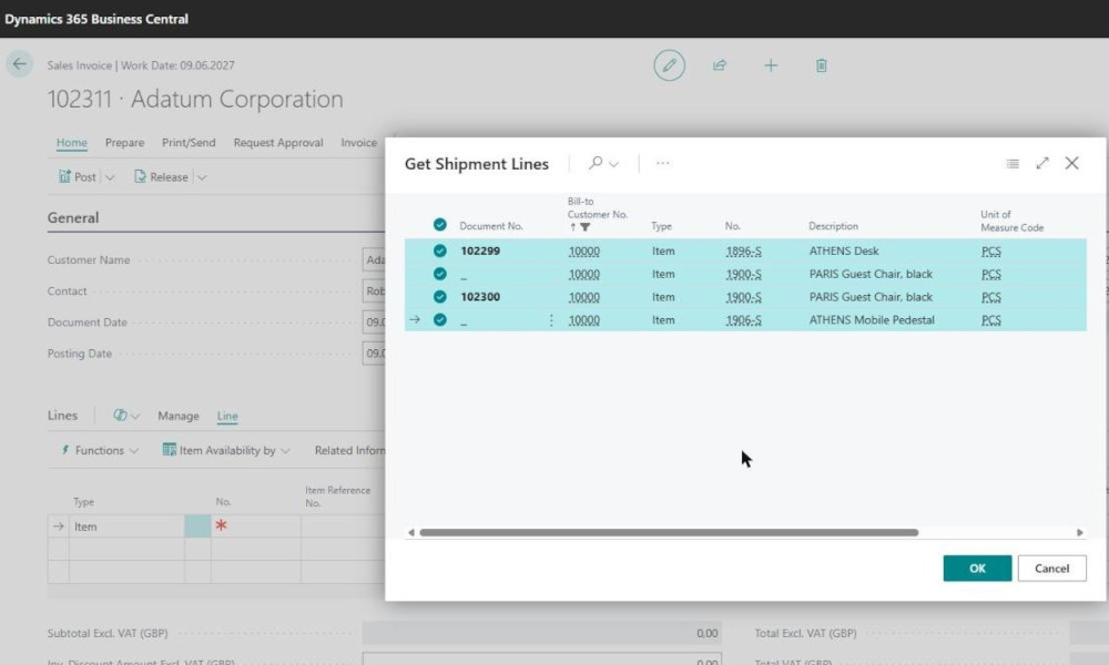 Dynamics-Business-Central-Invoice Multiple Shipments- Elian Solutions